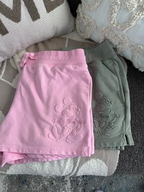 Disney World Embossed Mickey Women's Set of Two Pink and Sage Green Shorts
